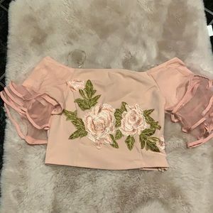 Pink floral crop top